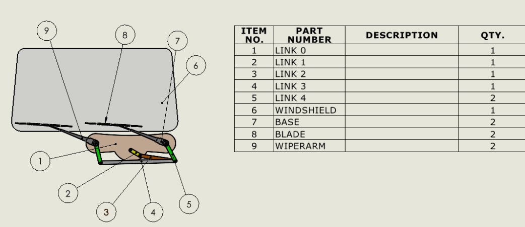 Wiper Assembly Drawing with BOM