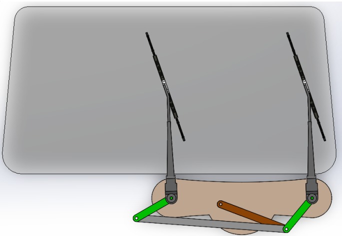 Windshield Wiper Mechanism — Full Sweep Position